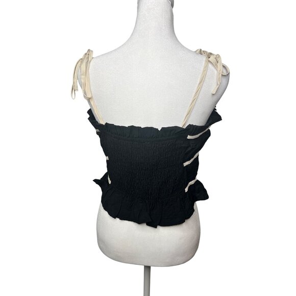 Twenty/Thirty Black & White Tie-Strap Ruffle Top Large - Picture 2 of 12
